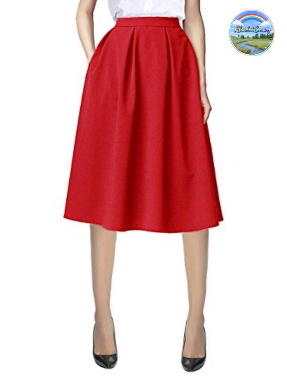 Women's A-Line Midi Skirt High Waisted Elastic Waist Pockets Casual Work